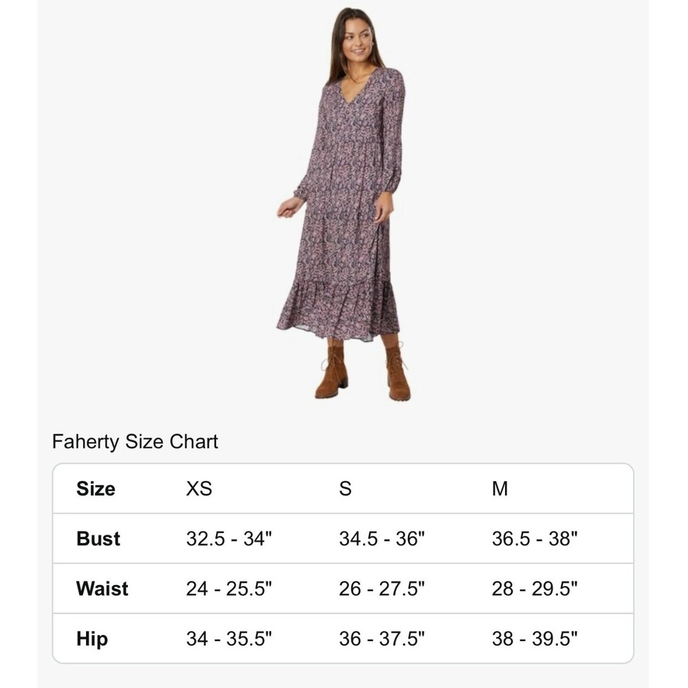 Faherty Isabella Maxi Dress Women Large Navy Rose Excellent Tiered Boho Paisley - Picture 3 of 10